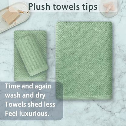 VOOVA & MOVAS Green Towels for Bathroom, 100% Cotton | Quick Dry | Soft | Thick