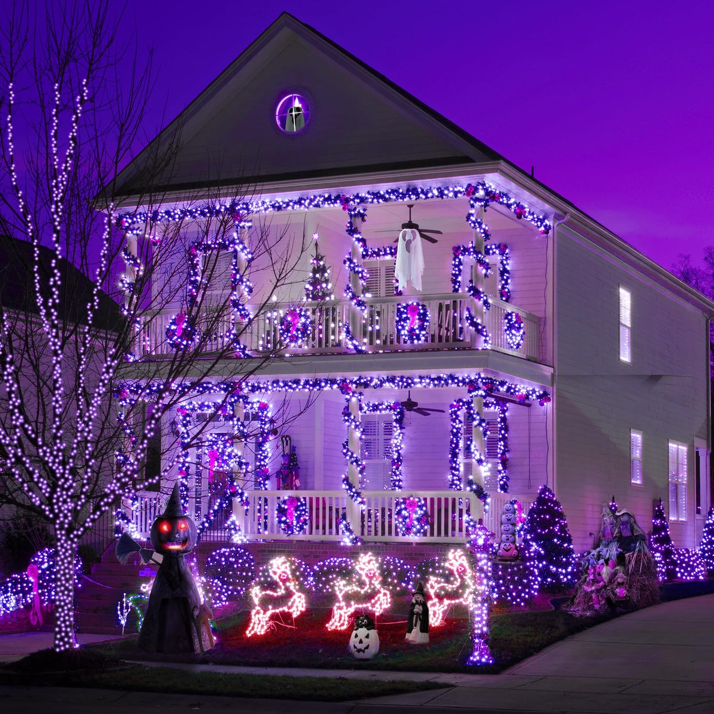 Kwaiffeo Purple Christmas Lights, 100FT 300LED String Light Outdoor Indoor, 8 Modes Connectable Purple Lights for Christmas Halloween Decorations Outside, Fairy Light for Party Yard Tree Decor