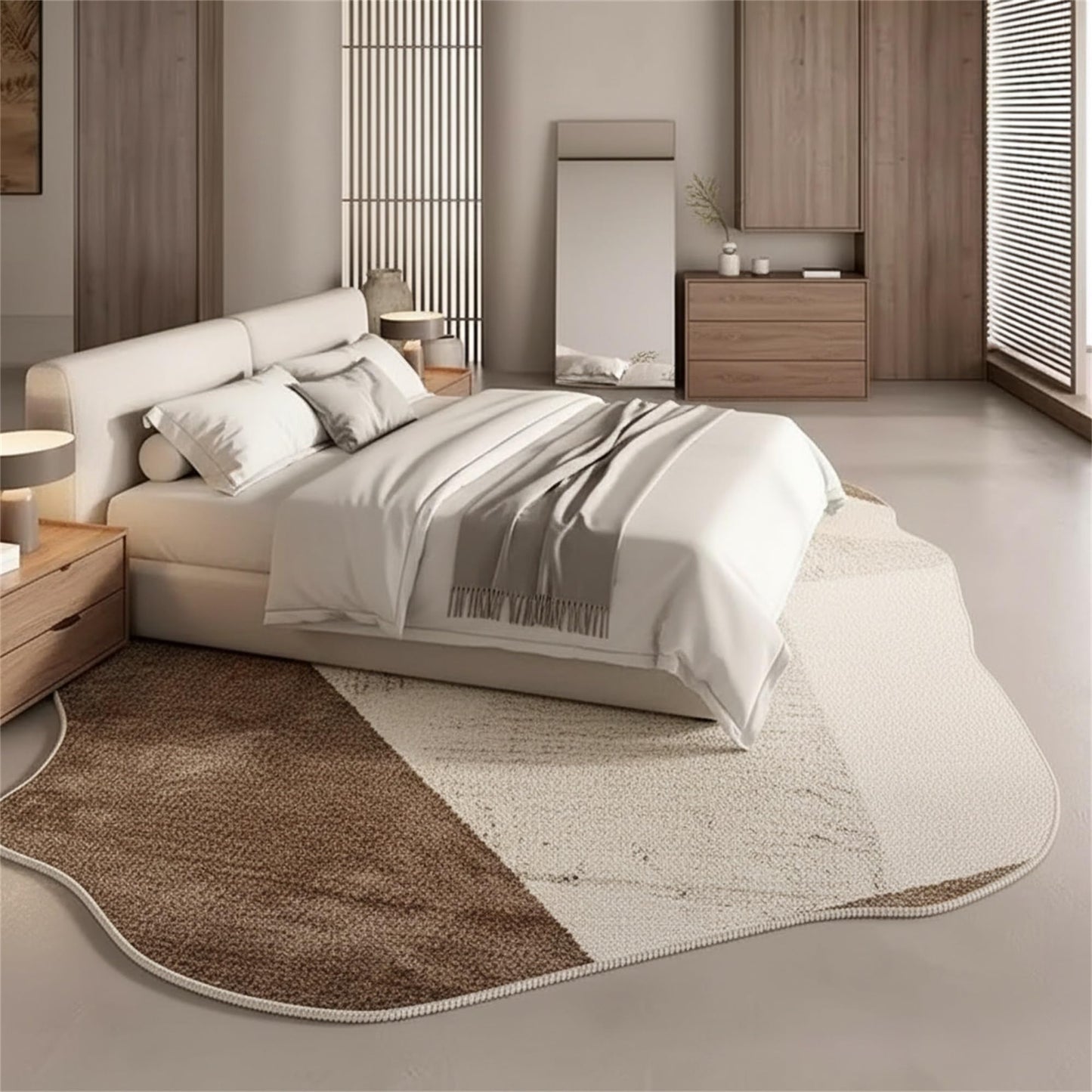 Modern Abstract Irregular Shaped Area Rug Soft Washable Carpet for Bedroom Livingroom Dining Kitchen Runner Rug Brown Beige Aesthetic 5x7 Floorcover