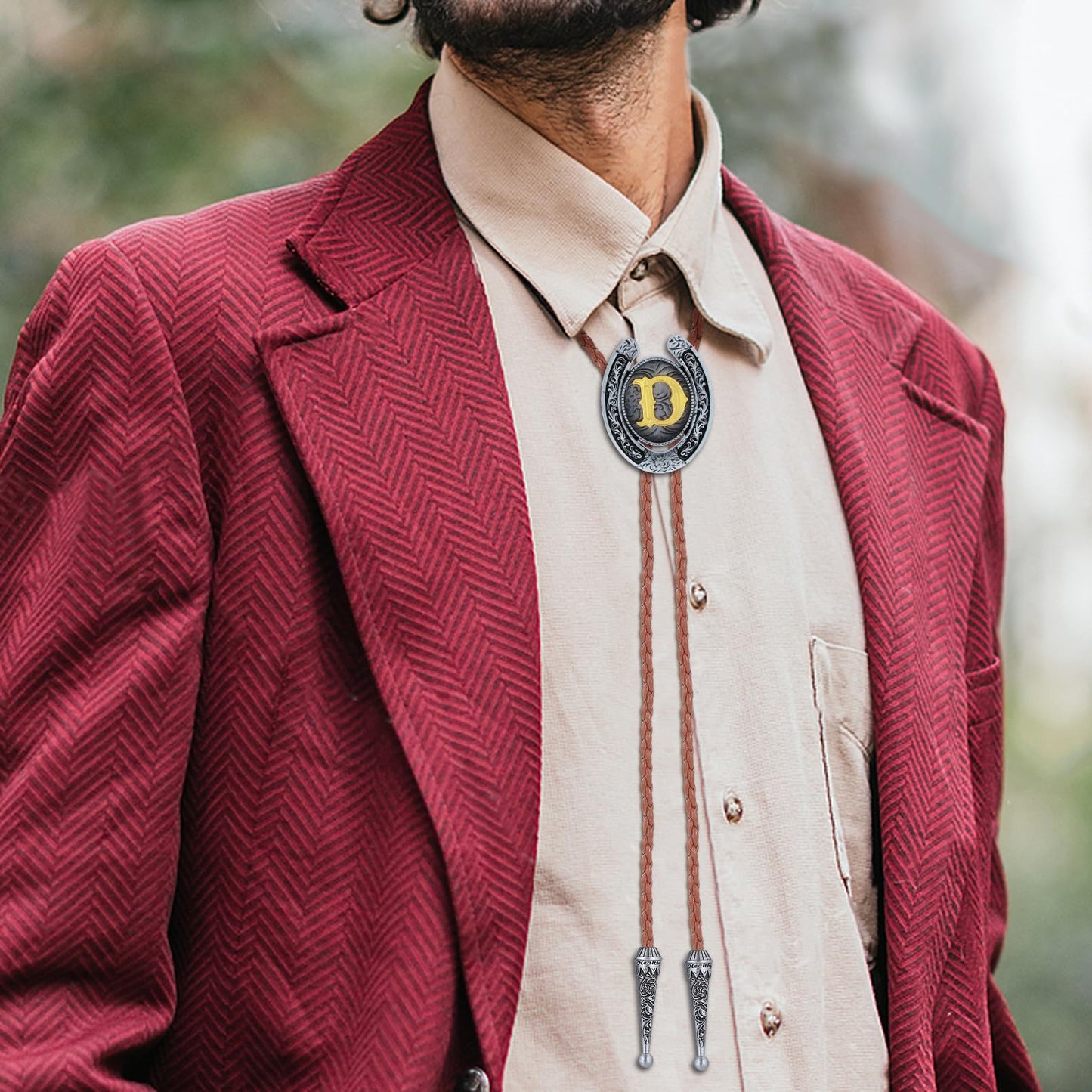 HUABOLA CALYN Brown Bolo Tie for Men Black Initial Letter ABCDMJR to Z Native American Western Cowboy Bolo Tie for Women (D)