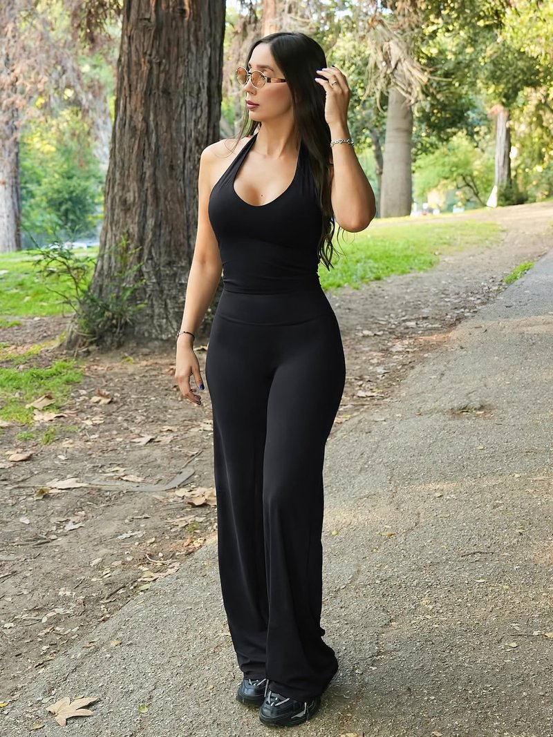 YEOREO Workout Leggings Womens No Front Seam Straight Leggings 33" Thin Fleece High Waist Buttery Eddiy Gym Yoga Pants Black M