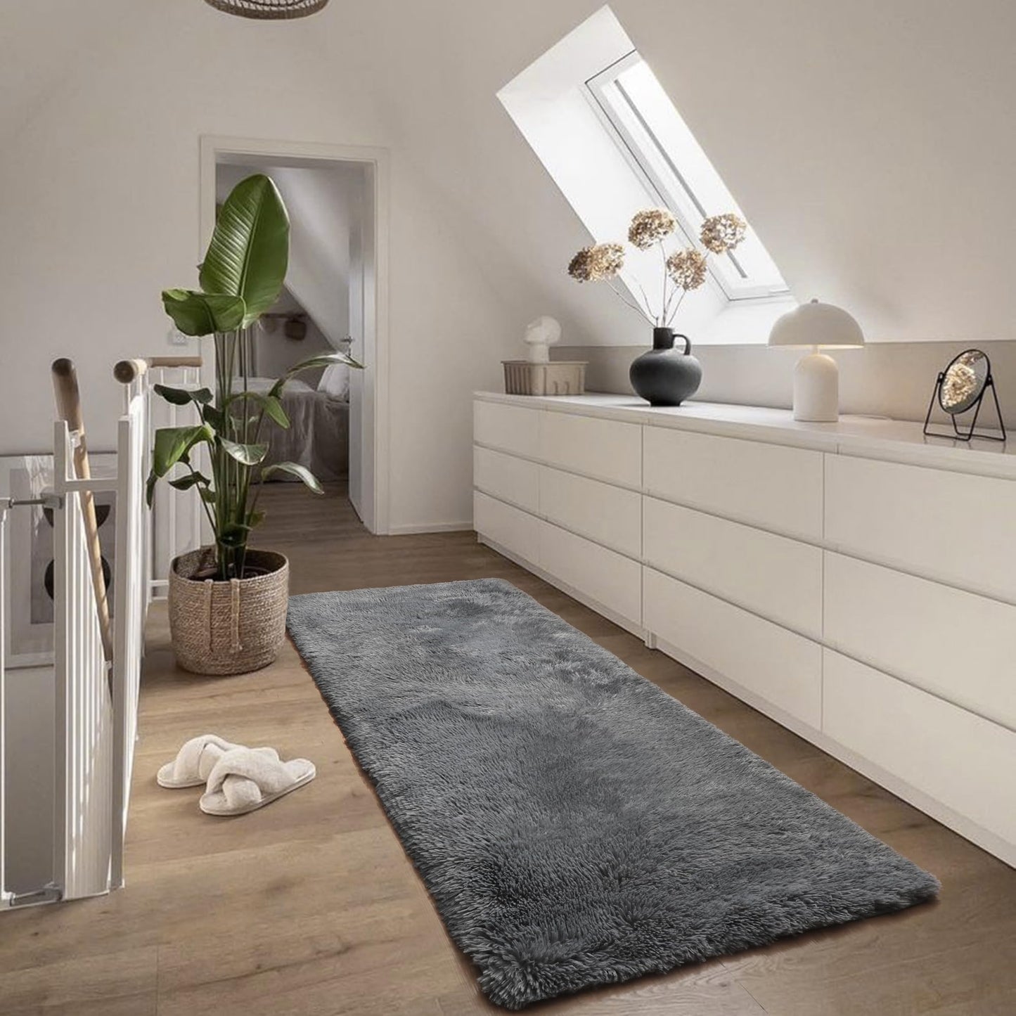 ONASAR 2x6 Grey Runner Rugs for Bedroom Living Room, Fluffy Bedside Hallway Throw Area Rug, Gray Ultra Soft Plush Furry Floor Carpet Mat for Nursery Kids Dorm Closet Home Decor Aesthetic
