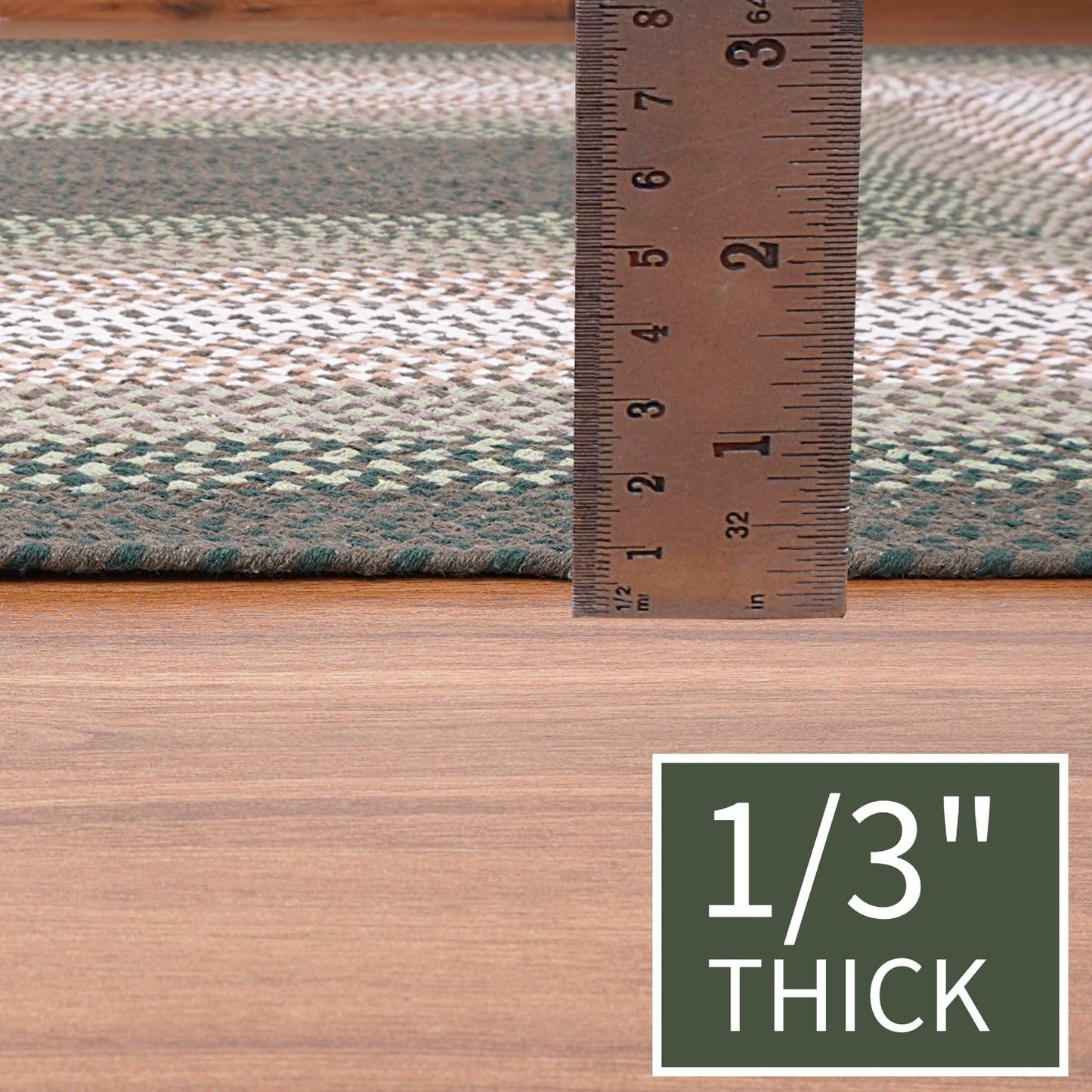 Super Area Rugs Oval 3' X 5' Green - Ivory Oval Braided Rug for Farmhouse/Primitive Style Spaces