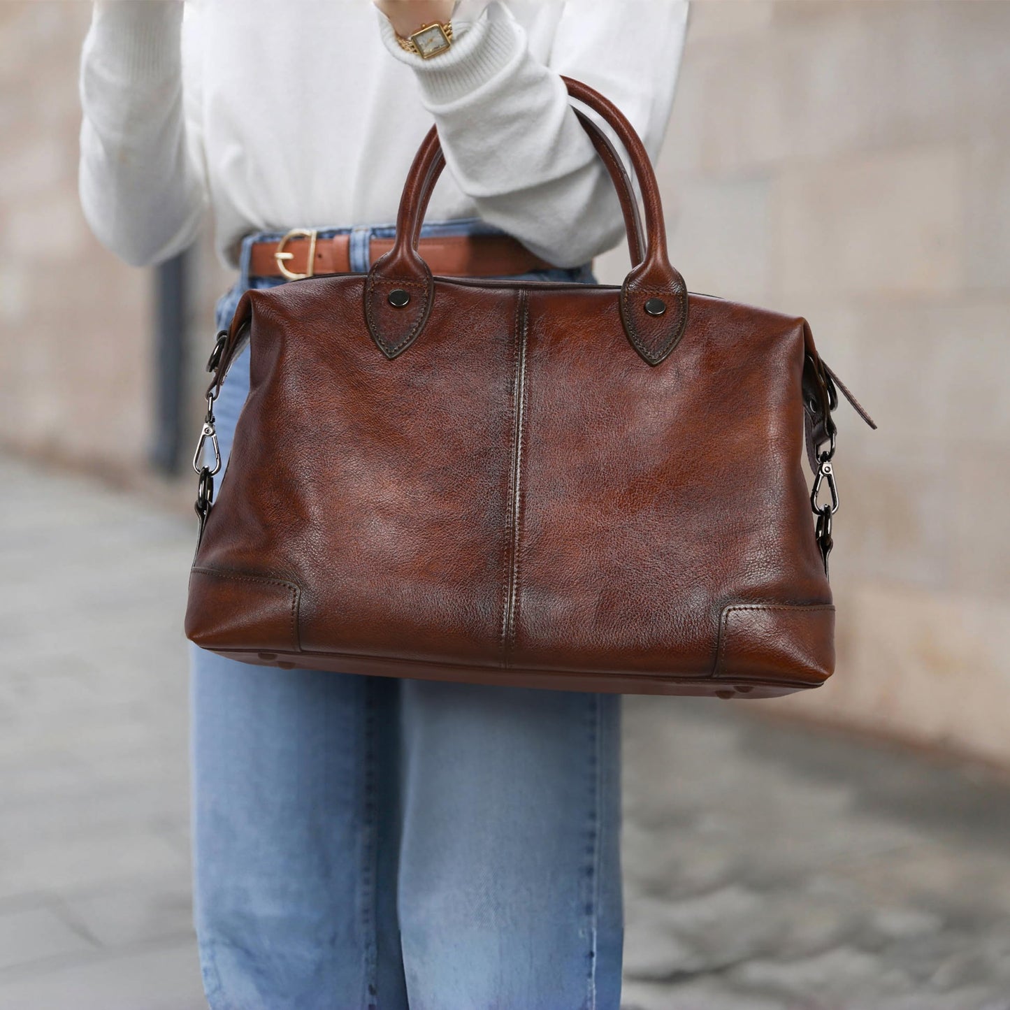 HESHE Genuine Leather Satchel Tote Bag for Women Leather Purse Large Capacity Top Handle Handbag Designer Shoulder Bags Vintage Cross Body Doctor Bag (Coffee)