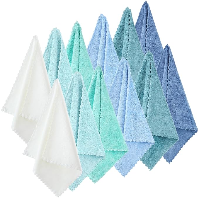 Syhood 12 Pieces Face Wash Cloth 12 x 12 in Makeup Remover Cloths Towel Coral