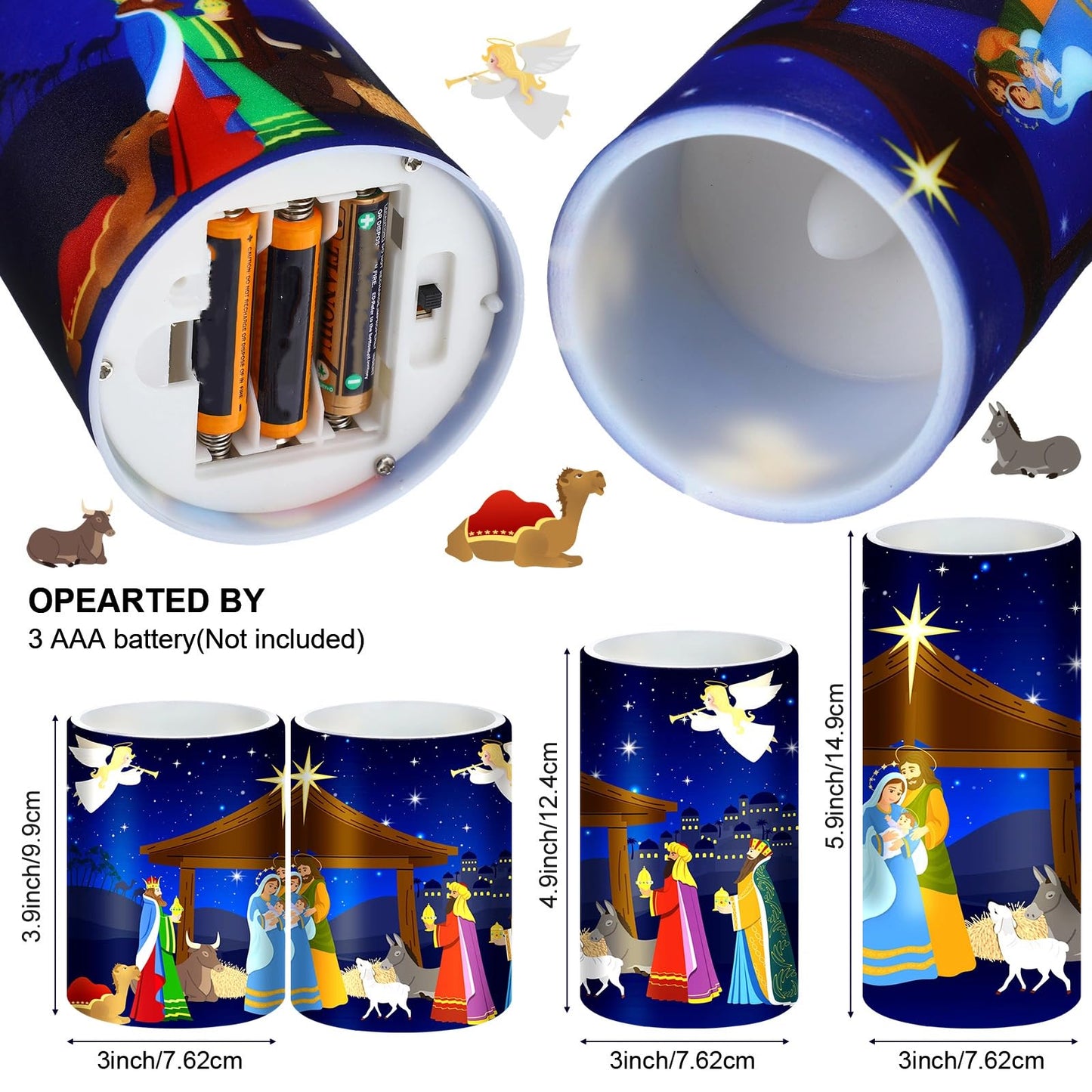 Tiamon Christmas Nativity Scene Candles LED Religious Theme Flameless Candles Battery Operated LED Warm Light Flickering Pillar for Xmas Holiday Table Decorations(Vivid)