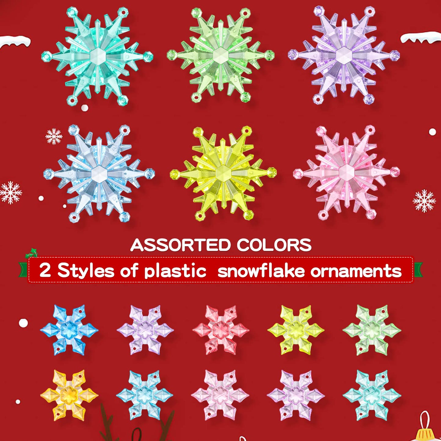 NHBTYKL 51 Pcs Colorful Snowflake Ornaments Acrylic Snowflake Pendants for Christmas Tree Wedding Party Winter Party Ceiling Hanging Deco