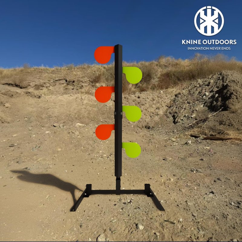 KNINE OUTDOORS AR500 Dueling Tree Target Kit, Angle-Adjustable Stand, 6-Piece 3/8" Thickness Steel Paddles in 6" Diameter, Steel Target for Shooting