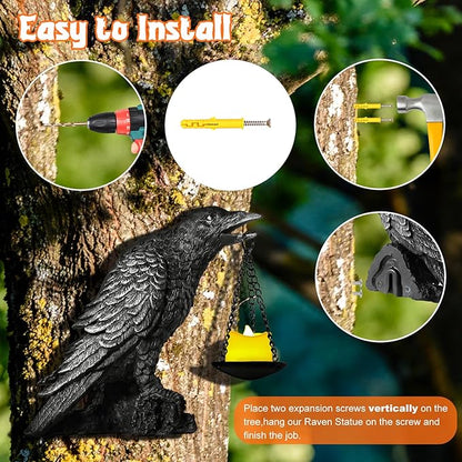 Halloween Decorations Outdoor Indoor Gothic Crow Wall Decor Table Candle Holder Raven Tealight Statue for Yard Patio Garden Bedroom Wearing Silver
