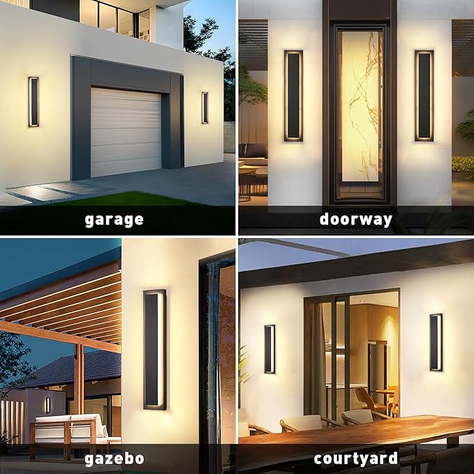 24 in Modern Long Outdoor Wall Lights Exterior Lights for House,LED Outdoor Wall Sconce Set of Two,Large Front Porch Light,Waterproof Patio Wall Light Fixture,24 W Exterior Garage Lighting