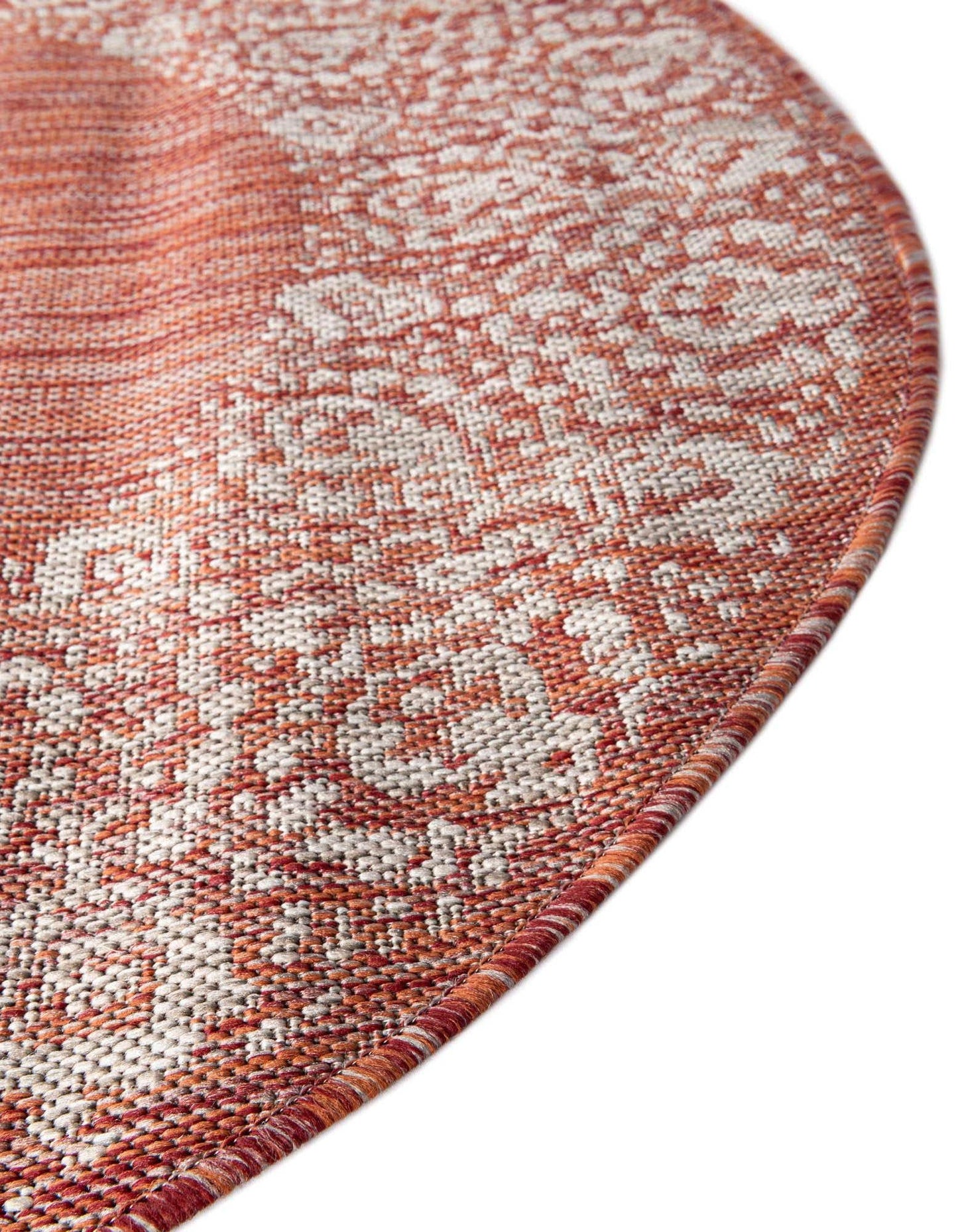 Unique Loom Outdoor Border Collection Area Rug - Floral Border (10' 8" Round Rust Red/Ivory)