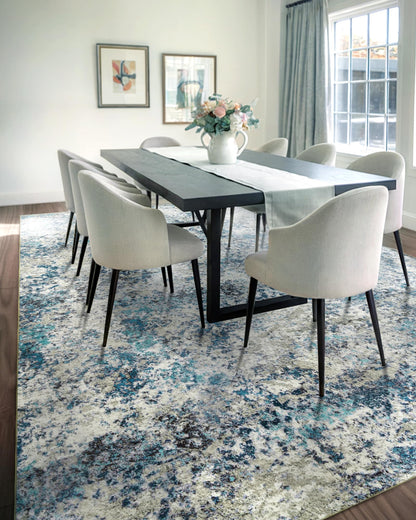 AUKOW Washable Area Rug for Living Room: 6x9 Modern Abstract Neutral Soft Rug for Bedroom Dining Room No Slip Low Pile Carpet for Nursery Home Office - Grey/Blue
