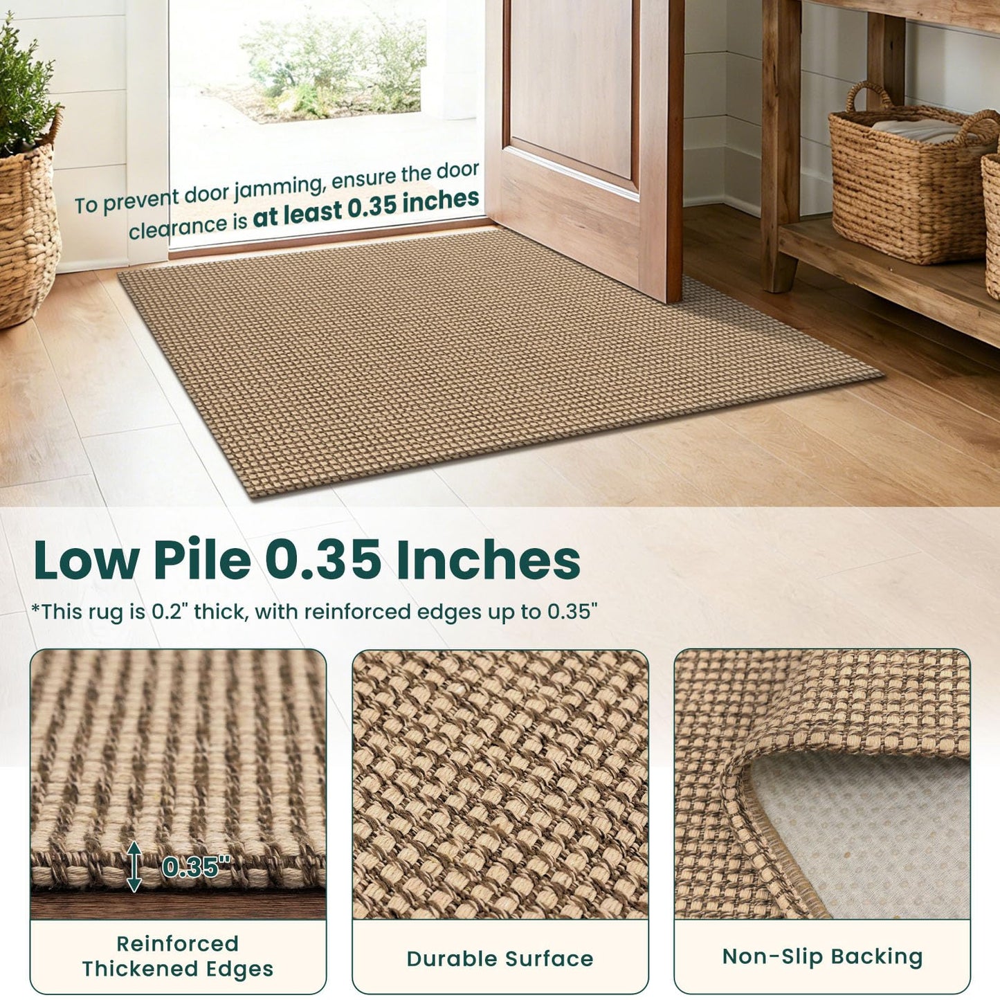KOZYFLY Washable 3x4 Woven Entry Area Rug, Braided Throw Rugs for Entryway, Non Slip Door Mat Indoor Outdoor Entrance, Front Porch Foyer Carpet for Kitchen, mudroom, Bathroom, Orange Beige/Tan/Brown