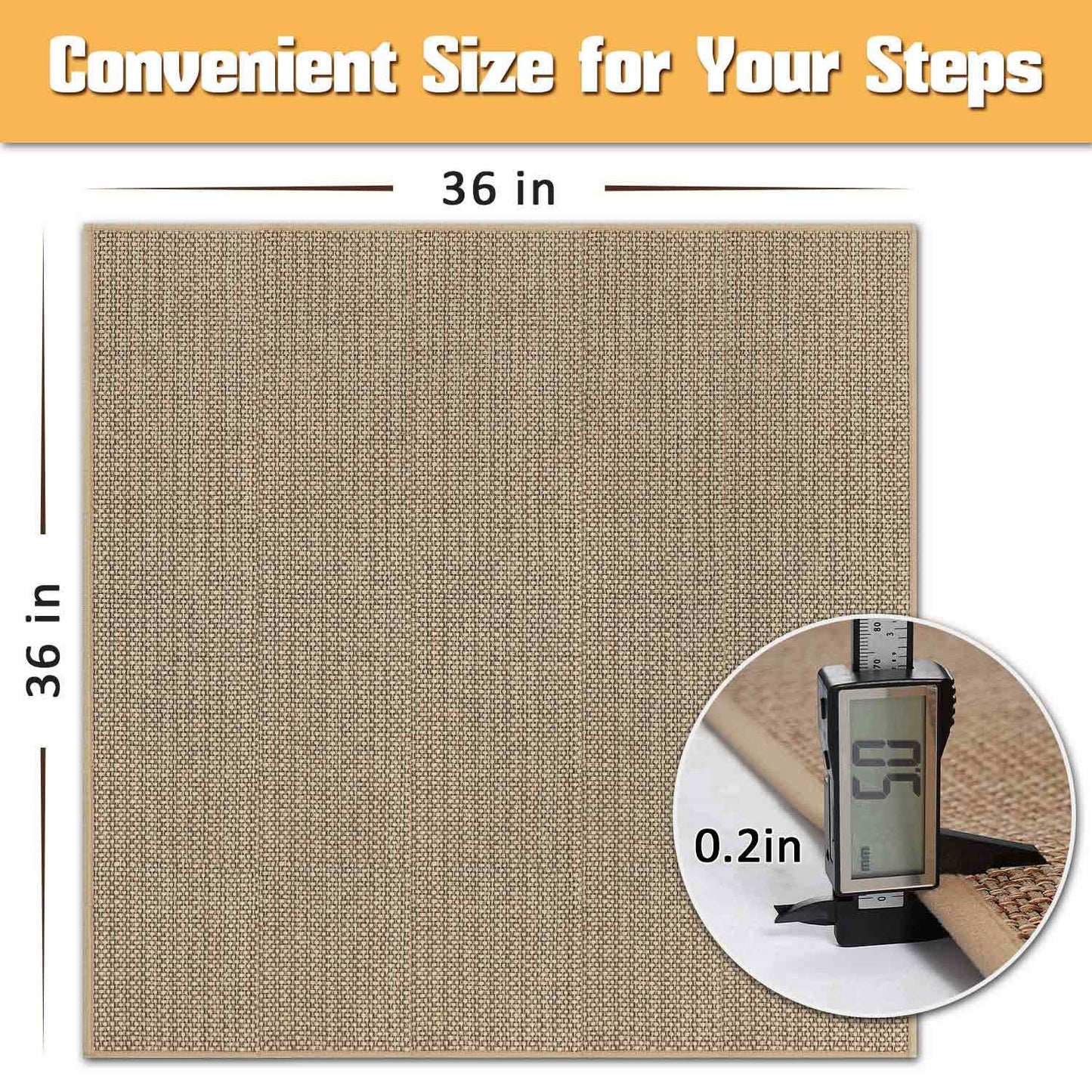Seloom Linen Non Slip Stair Treads Carpet Landing Mat for Wooden Steps Indoor, Peel and Stick Carpet for Wood Stairs, Machine Washable Stair Runners for Pets, 1Pack, Beige (36" x36")