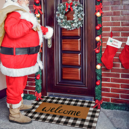 UINI Welcome Mat Outdoor Indoor Door Mats, Heavy Duty Buffalo Plaid Welcome Front Door Mat, Non Slip Durable Entrance Rugs for Outside Entry, Porch, Resist Dirt, 17"x 30"