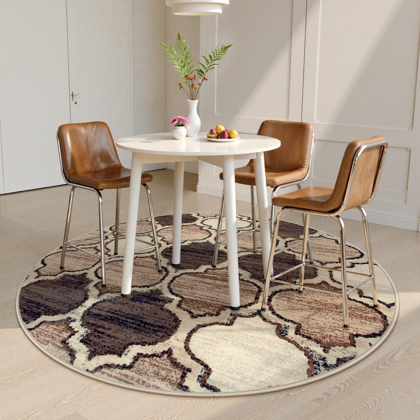 Lahome Moroccan Round Rugs - 4x4 Washable Non-Slip Small Round Area Rug Throw Soft Circle Rugs for Bedroom, Modern Print Indoor Round Carpet for Entryway Sofa Kitchen Living Room (Coffee, 4Ft-Round)