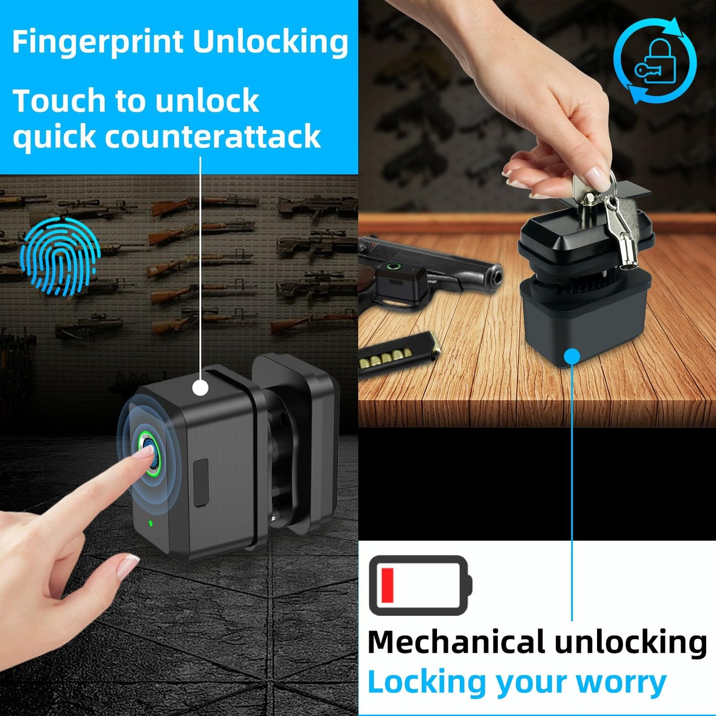 KENRONE Biometric Gun Trigger Lock, Men's Exclusive Zinc Alloy Gun Safe for Rifles with Gun Wall Mount & Shotgun Wall Mount, Flexible Install for Home/Hunting/Club, High Precision Safety Protection