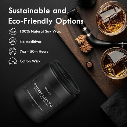 Scented Candles Set | Gifts for Men - 4Pack Candle Masculine Candle, Soy Candles for Home Scented, Aromatherapy Gifts Scents of Caramel Coffee/Whiskey Tobacco/Rum & Oak/Vintage Leather