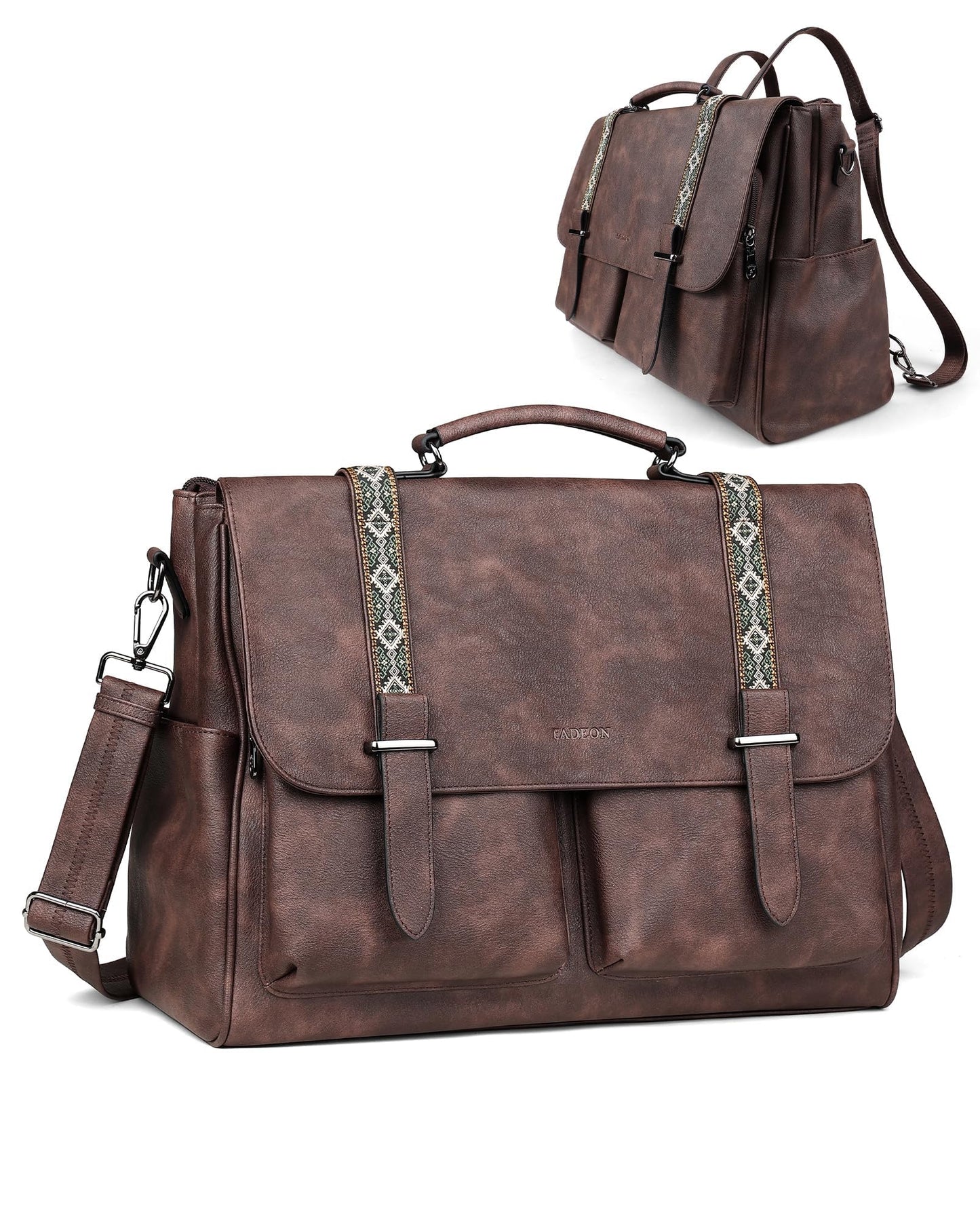 FADEON Messenger Bag for Women, Designer Leather Satchel Backpack Purses Large Laptop Briefcase Multi Pocket Shoulder Bags
