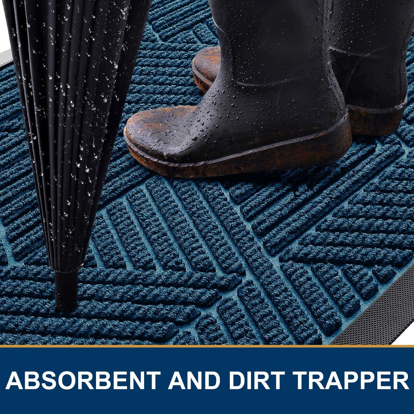 Kitinjoy Front Door Mat Outside Entrance, Sturdy Natural Dirt Trapper, Heavy Duty Rubber Doormat, Low Profile Non-Slip Backing, Easy Clean Floor Mat for Indoor Outdoor Entry, 47X32 Inch, Mixed Blue