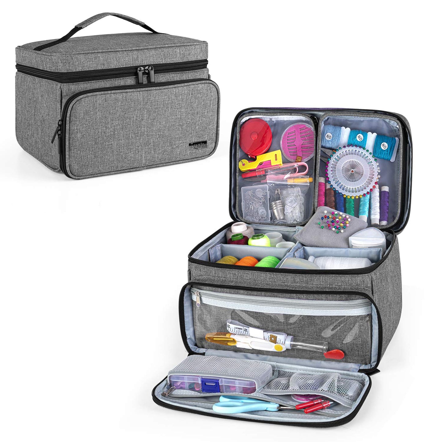 Luxja Sewing Accessories Organizer with 2 Detachable Clear Pockets, Sewing Supplies Organizer (Patent Design), Gray
