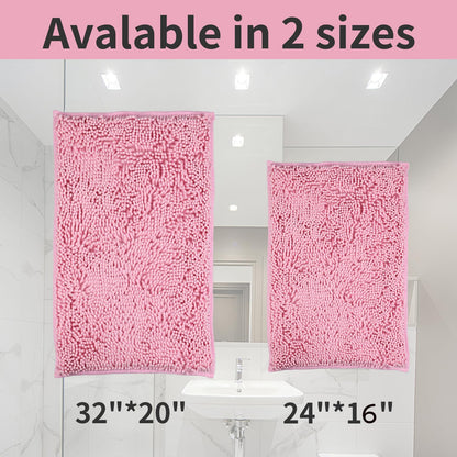 LanYunUmi Pink 2 Pieces Bathroom Rugs, Ultra Soft Non Slip Absorbent Chenille Toilet Bath Mat Set Rugs for Slip-Resistant Shag Extra and Rug Shower Room Machine-Washable Fast (Pink, 20"x32"+16"x24")