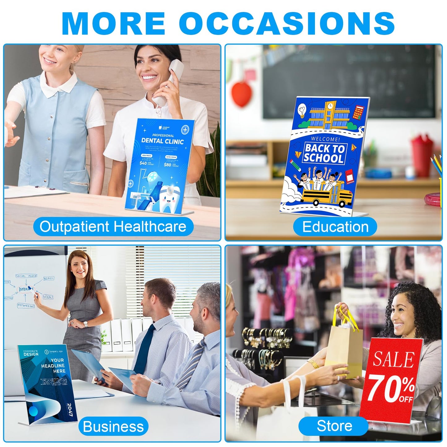 EHWINE 12 Pack Acrylic Sign Holder 8.5 x 11, L Shape Clear Plastic Display Stand, Slanted Back Picture Frame Menu Flyer Paper Display Stand up Table Top Sign Holders for Restaurant, Office and School