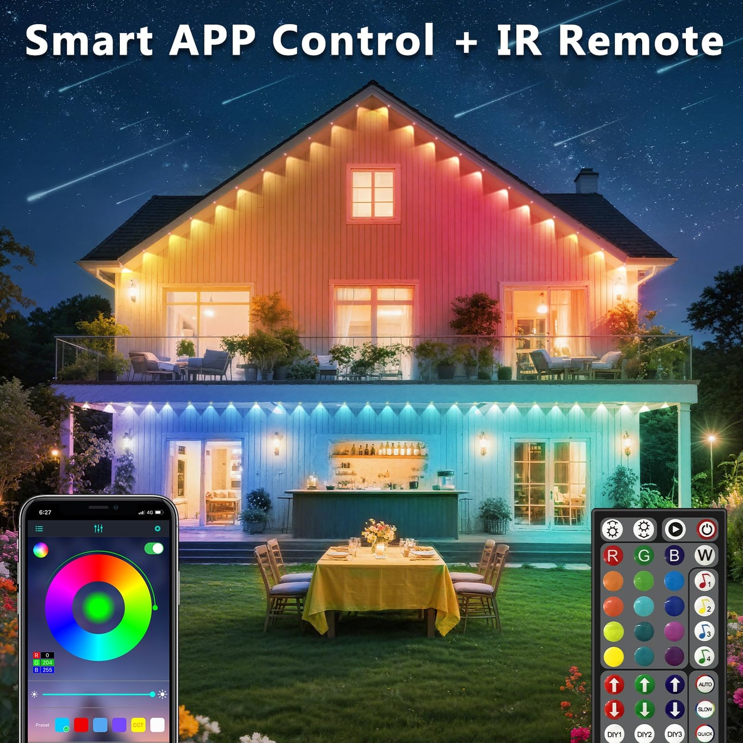 CETELUMA 200FT Permanent Outdoor RGB Lights - Waterproof Smart LED Eaves Lights with App/Remote Control, Music Sync & DIY Scenes, Perfect for Christmas, Halloween, Parties & Daily Decor