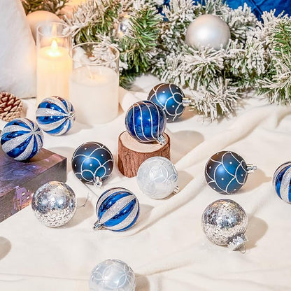 JORNOY Christmas Balls Ornaments, 30ct Shatterproof Xmas Tree Decorations, Hanging Bulbs Baubles Set with String for Holiday Home Party Decor, 2.36 inch/60mm, Navy Blue&Silver