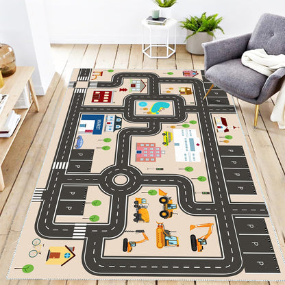 Jngred Kids Car Rug Playmat with Non-Slip Rubber Backing，Car City Life Road Carpet，Child Car Traffic Rugs ，Train Track Play Mat(80×120cm/32×47in)