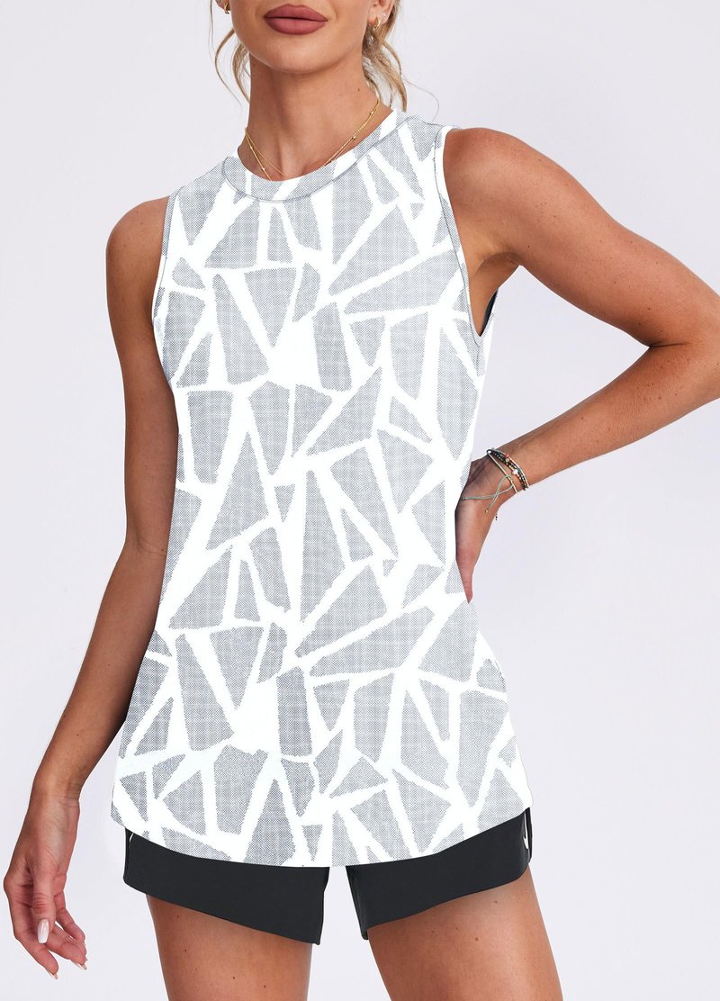 Workout Tank Tops for Women Sleeveless Running Athletic Loose Fit Yoga Tops Active Shirts Sports Gym Exercise White Print M