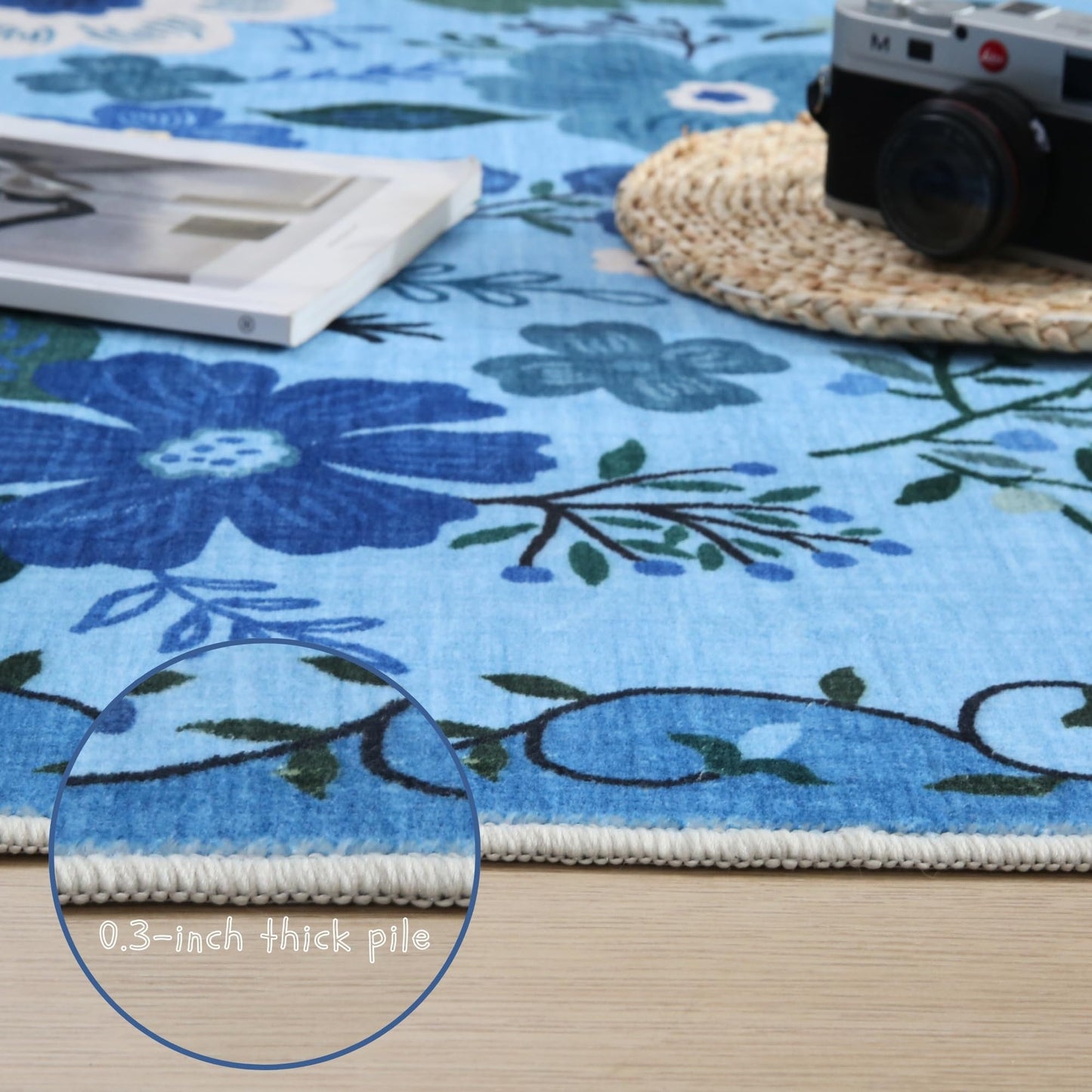 Rugcomf Runner Rug for Hallways Kitchen Rug Non Slip 2'6''x8' Washable Runner Rugs with Rubber Backing Soft Floral Carpet Runner for Hallways, Kitchen, Laundry, Bedroom, Bathroom(Blue)