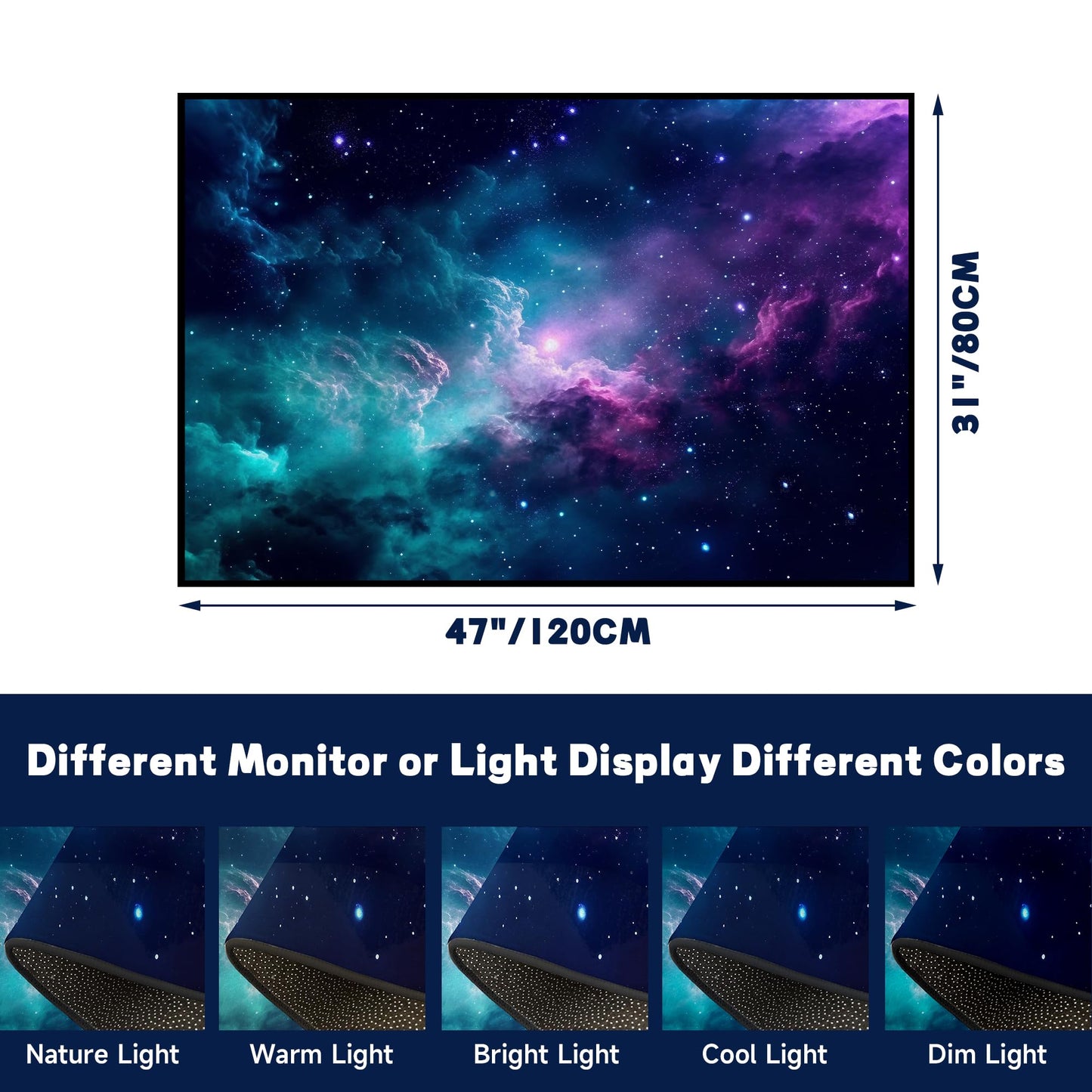 2'7" x 3'11" Galaxy Area Rug Dark Blue Outer Space Doormat for Kids Bedroom Living Room Glitter Starry Sky Carpets Throw Rugs, 47'' X 31''