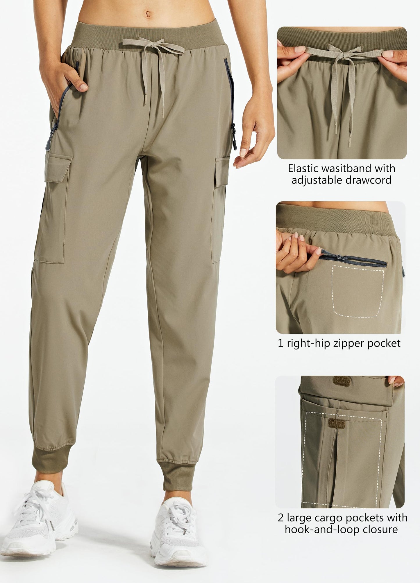 Libin Women's Cargo Joggers Lightweight Quick Dry Hiking Pants Athletic Lounge Casual Travel, Khaki S