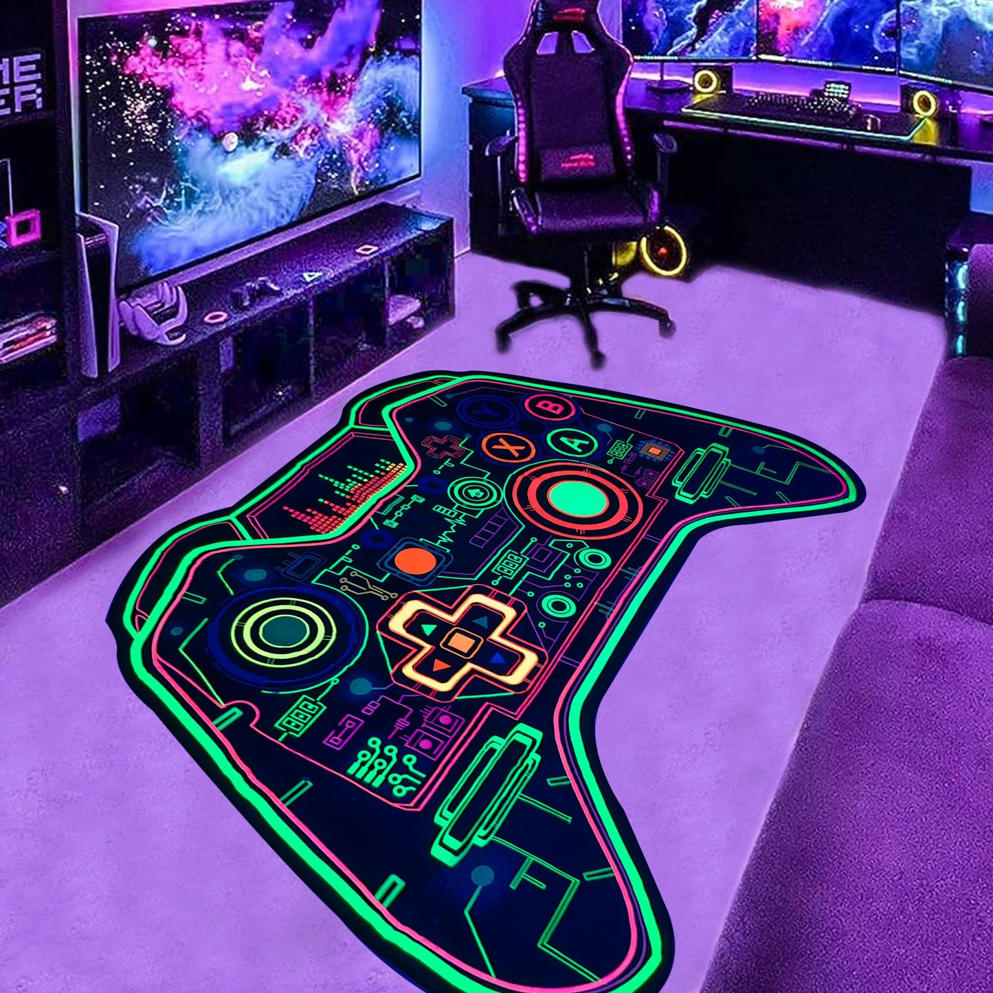 Csivoisw Gaming Rug Teen Boys Carpet Glow in The Blacklight Gamer Rug for Boys Room Playroom Non-Slip Area Rug Kids Boys Girls Game Room Casual Mat (60"x39")