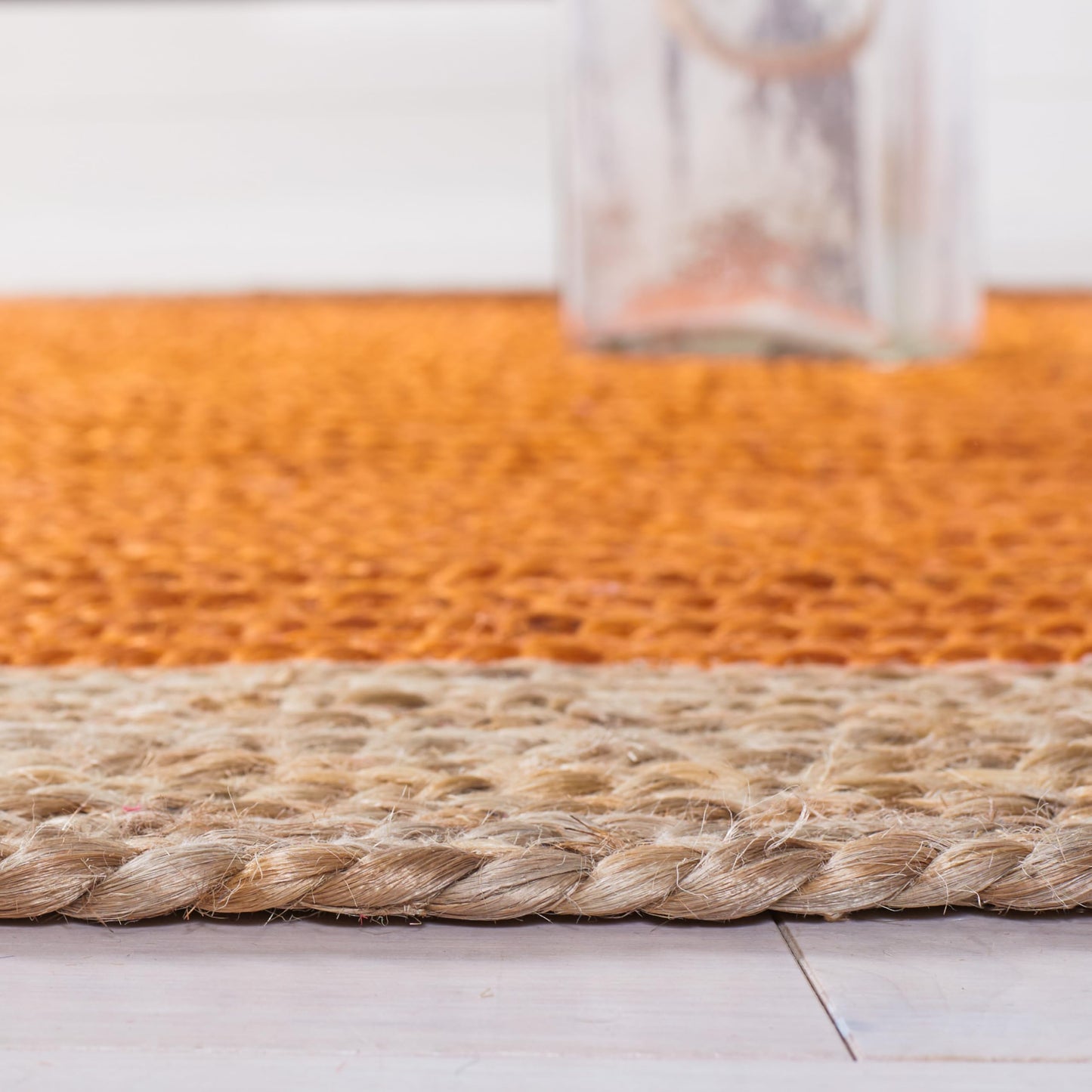 SAFAVIEH Area Rug 4x6 Oval - Natural Fiber Collection - Orange & Natural Brown, Handmade Jute, Braided Border Design (NF801B)