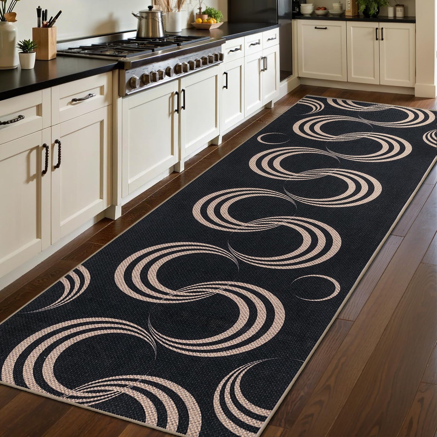 Tangsoo Easy Jute 2x6 Washable Runner Rug for Hallways,Non-Slip Black Outdoor Rug Runner,Modern Farmhouse Thin Carpet Runner for Porch Laundry Bedroom Kitchen Entryway