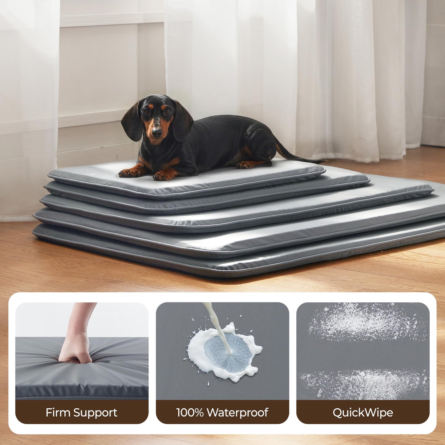 Warmrest Waterproof Dog Crate Pad Medium Sized Dog, Dual-Sided Outdoor Dog Bed for Crate Washable, Cooling Dog Sleeping Foam Mat, Wipeable, 35×22, Grey