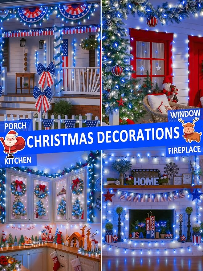 Upgraded 250 LED C6 Connectable Christmas String Lights Blue and White, 82FT Waterproof Christmas Twinkle Light Outdoor, Plug in Fairy Light Indoor with 13 Modes & Timer for Christmas Tree Decorations