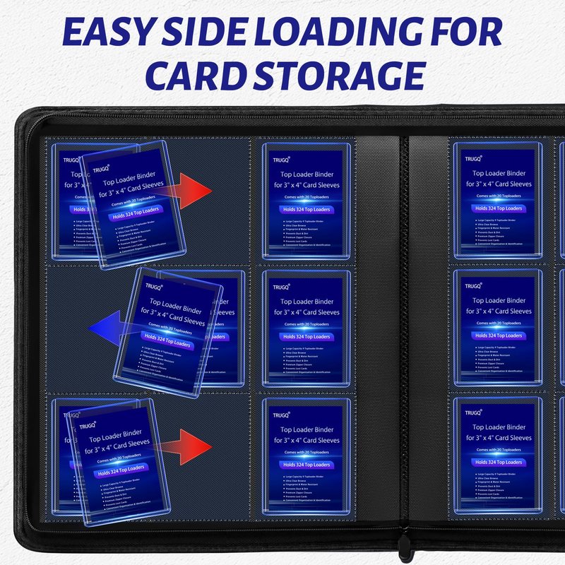 TRUGQ Toploader Binder Holds 324 Toploaders - 20 Toploaders|Waterproof PU Leather + Anti-Yellowing PP Inserts | Ridge Tab Sorting Portable top loader binder for cards(For Sports/Game Cards)