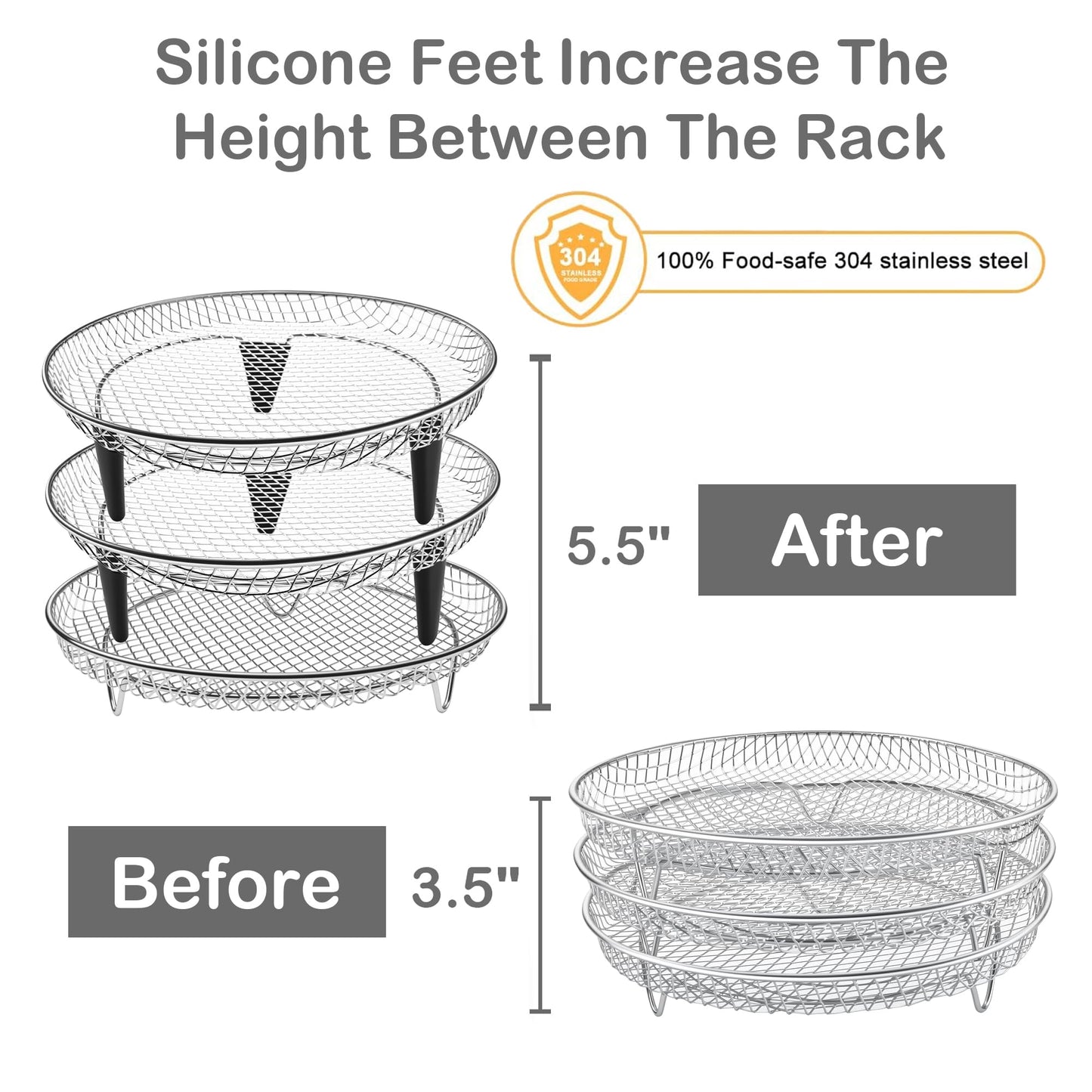 Upgrade 8inch Square Air Fryer Rack,Three Stacktable Dehydrator Rack,Square Air Fryer Accessories,Only Fit for Air fryer which inner size ≥8.7 inch(Square)