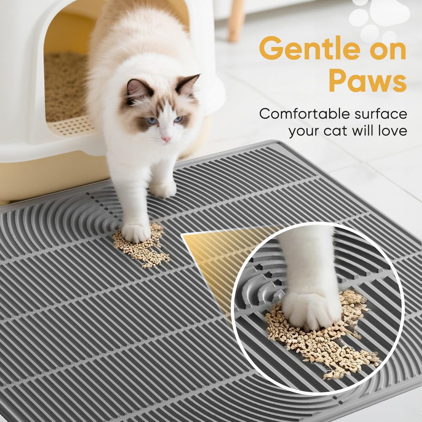 TRZZ XXL Extra Large Cat Litter Mat, Silicone Litter Box Mat for Floor, Waterproof & Non-Slip, Easy to Clean, Cat Litter Trapping Mat & Kitty Litter Catcher for Scatter Control (Gray)