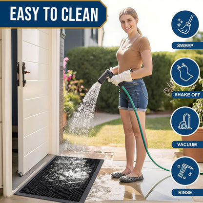 Smiry Front Door Mat Outside Entrance, Heavy Duty Sturdy Natural Rubber Doormat, Trap Dirt and Moisture, Easy Clean Low Profile Mats for Indoor Outdoor Entry, Irregular Triangle (29.5x17, Black)