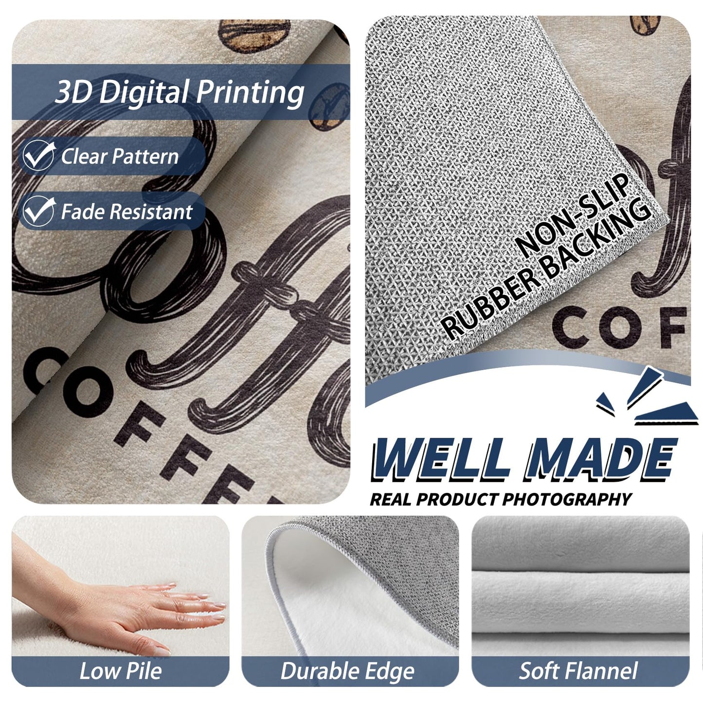 Coffee Rug 5x6 - Coffee Bean Area Rugs for Living Room Bedroom - Kitchen Carpet - Washable Non Slip Durable - Cafe Home Decor & Gifts