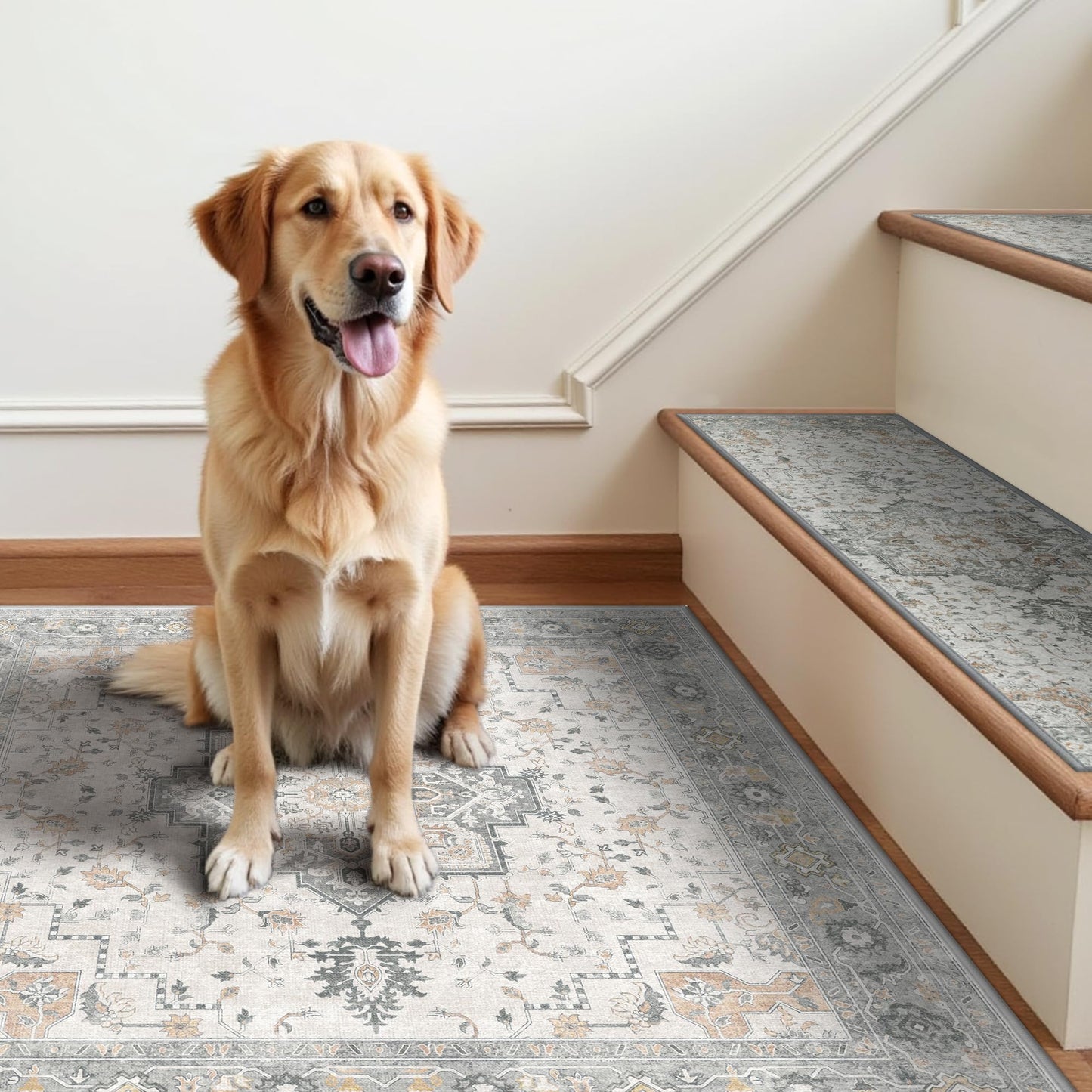 sarben Non Slip Stair Treads for Wooden Steps 1PCS - 30"x30" Indoor Safety Carpet, Edging Mats with TPE Adhesive Backing, Pet and Elderly Friendly Stair Rugs (Taupe)
