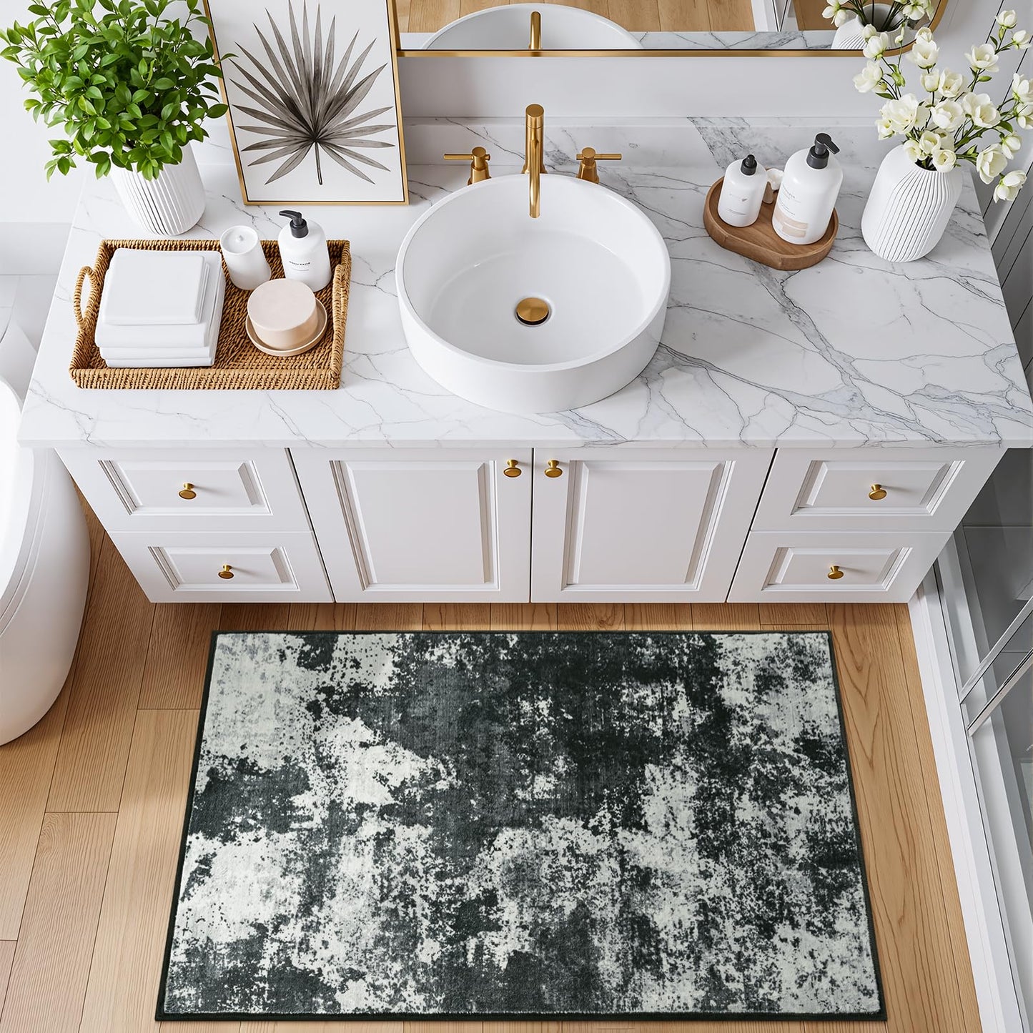 Merelax 2x3 Black Entryway Washable Area Rug, Kitchen Bedroom Entrance Small Area Rugs, Non Slip Bathroom Throw Rugs, Front Door Indoor Door Mat, Modern Abstract Carpet