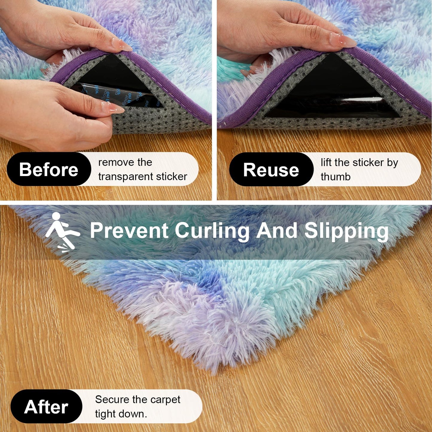 Ehayx 2x3 Rugs for Bedroom, Fluffy Area Rugs for Living Room, Small Fuzzy Shag Soft Carpet with 4 Non-Slip Adhesive Strips for Kids Boys and Girls Nursery Dorm Room Home Decor (2ft X 3ft, Rainbow)