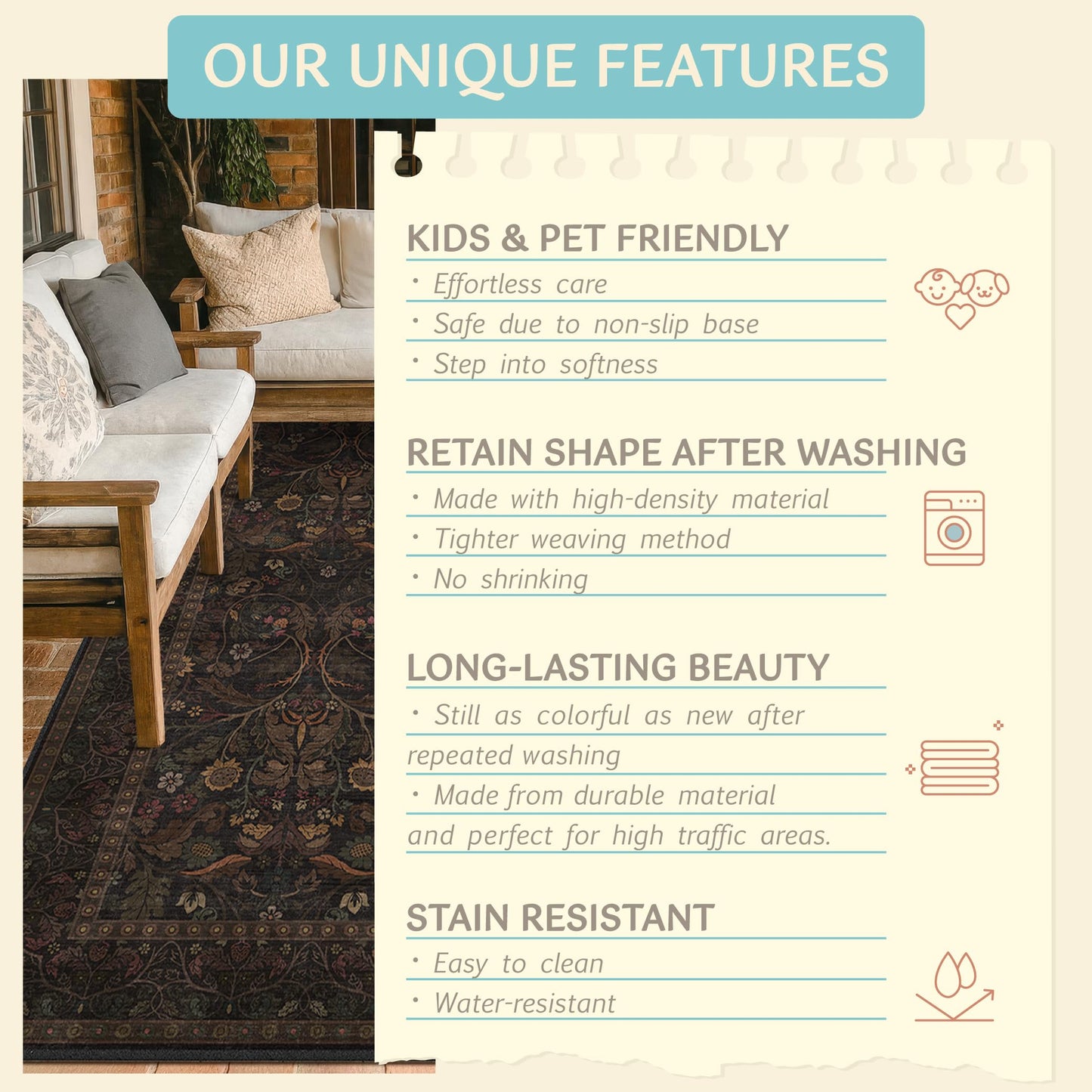 Washable 2x6 Kitchen Rugs Non Slip - Dark Brown Hallway Runner Rug, Farmhouse Non Slip Floral Botanical Bathroom Mats, Southwestern Cabin Bedroom, Hall Way Low Pile Carpet