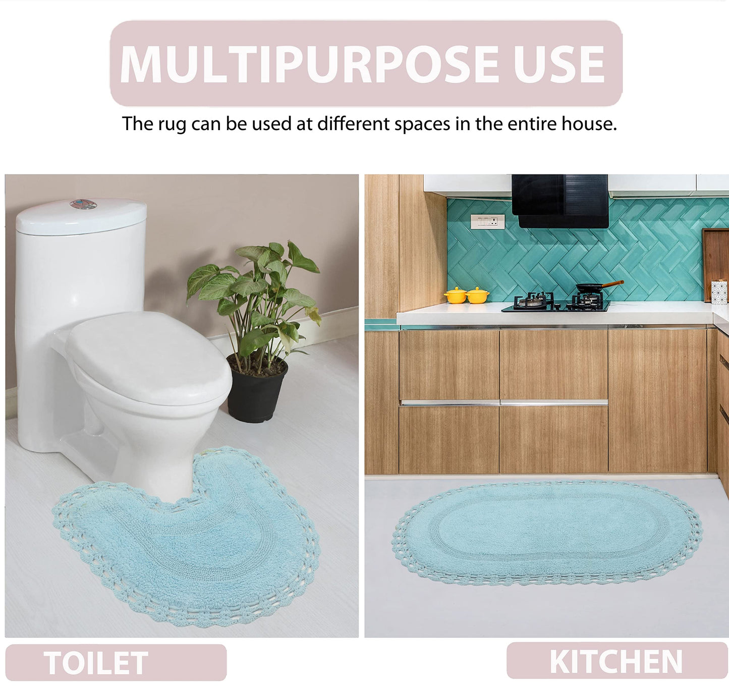 Home Weavers Hampton Crochet Reversible Bathmat 100% Cotton Bathroom Rug, Machine Washable Rug, Extra Soft and Absorbent Bath Rug, Kitchen Mat, 21"x54" Runner, Aqua