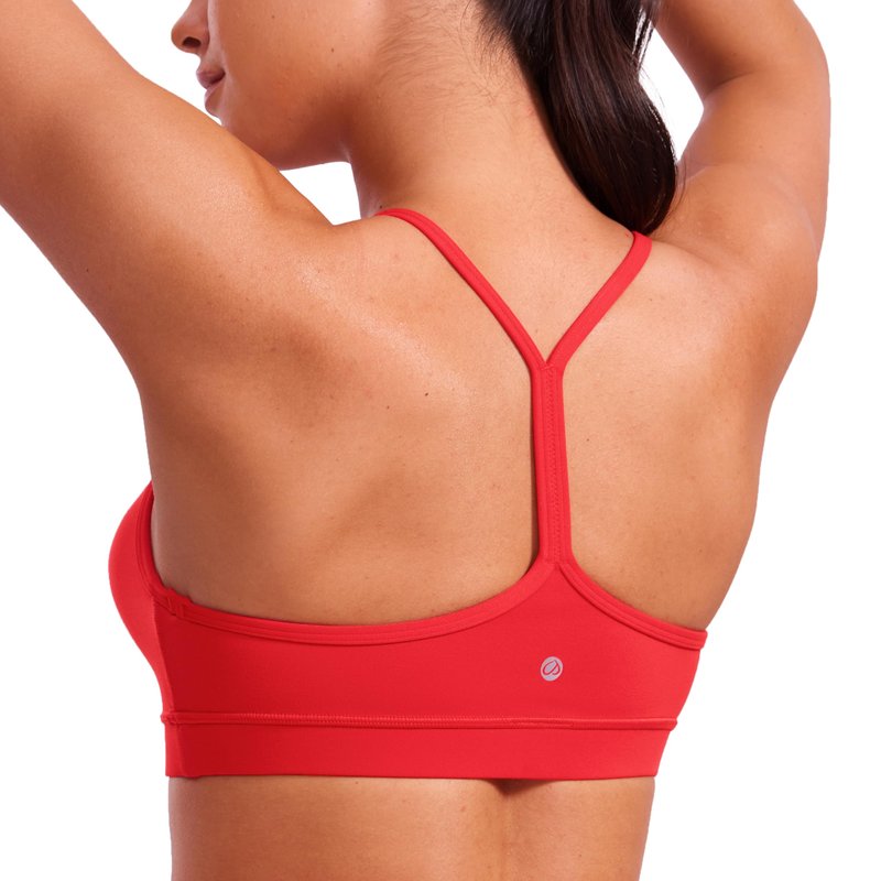 CRZ YOGA Butterluxe Womens Y Back Sports Bra - Padded Racerback Low Impact Spaghetti Thin Strap Workout Yoga Top Deep Red Large